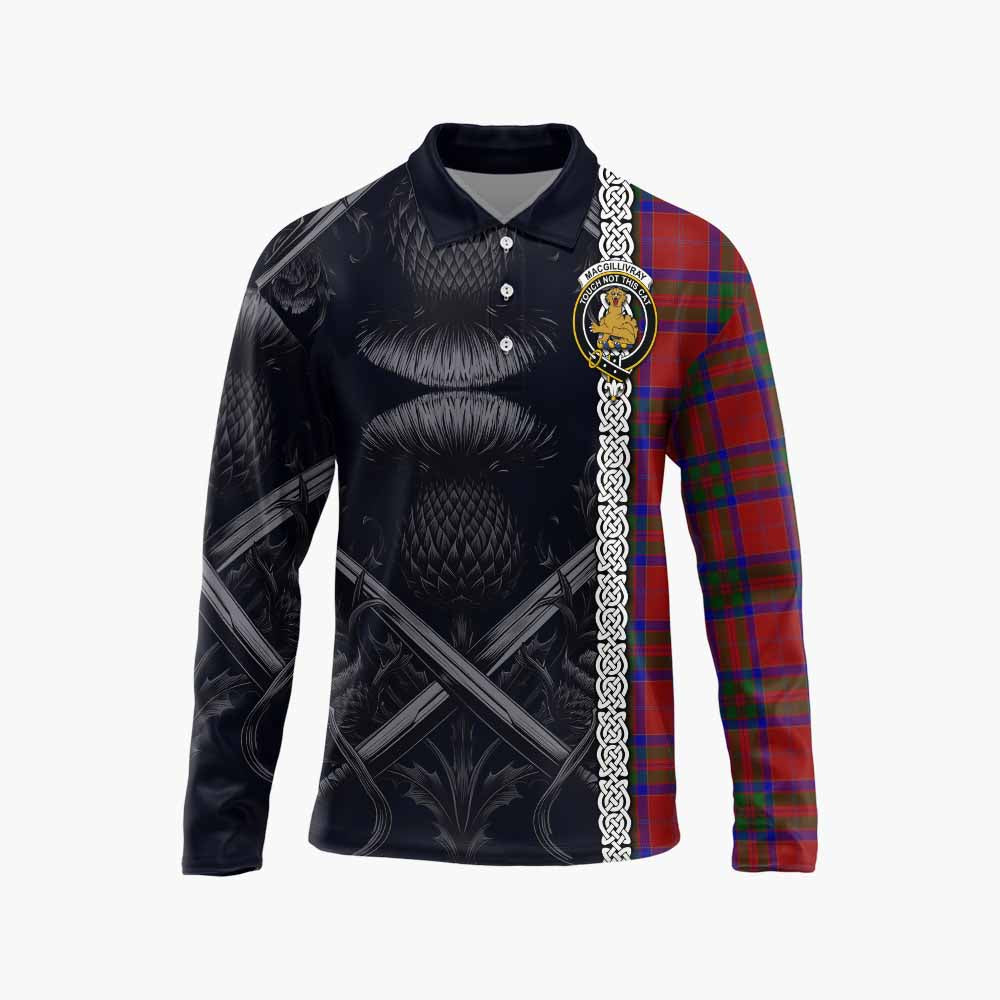 Tartan Vibes Clothing MacGillivray (McGillivray) Tartan Long Sleeve Polo Shirt with Family Crest Cross Sword Thistle Celtic Vibes