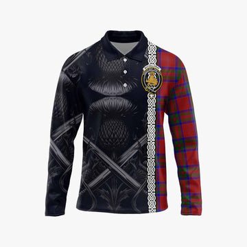 MacGillivray (McGillivray) Tartan Long Sleeve Polo Shirt with Family Crest Cross Sword Thistle Celtic Vibes