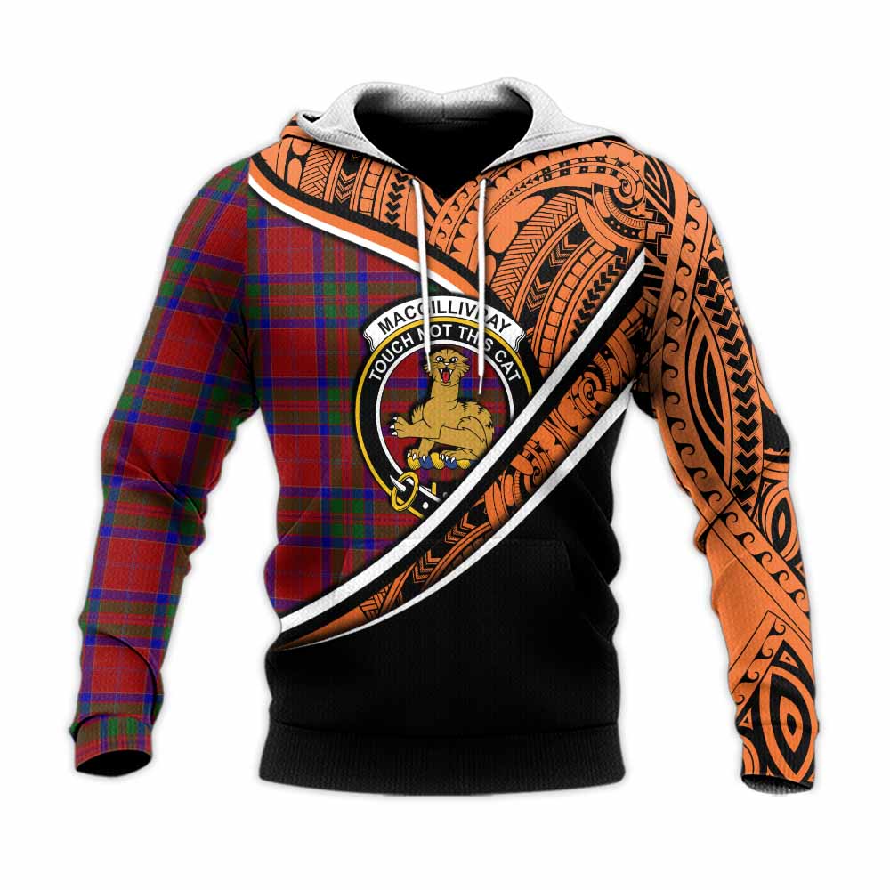 Tartan Vibes Clothing MacGillivray (McGillivray) Crest Tartan Knitted Hoodie with Maori Tattoo Style - Orange Version