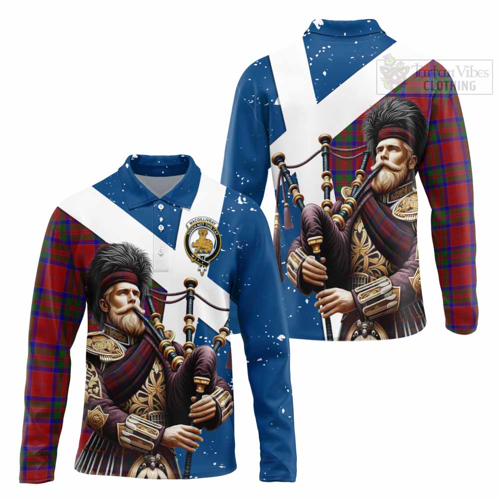 Tartan Vibes Clothing MacGillivray (McGillivray) Tartan Long Sleeve Polo Shirt with Family Crest Scottish Bagpiper Vibes