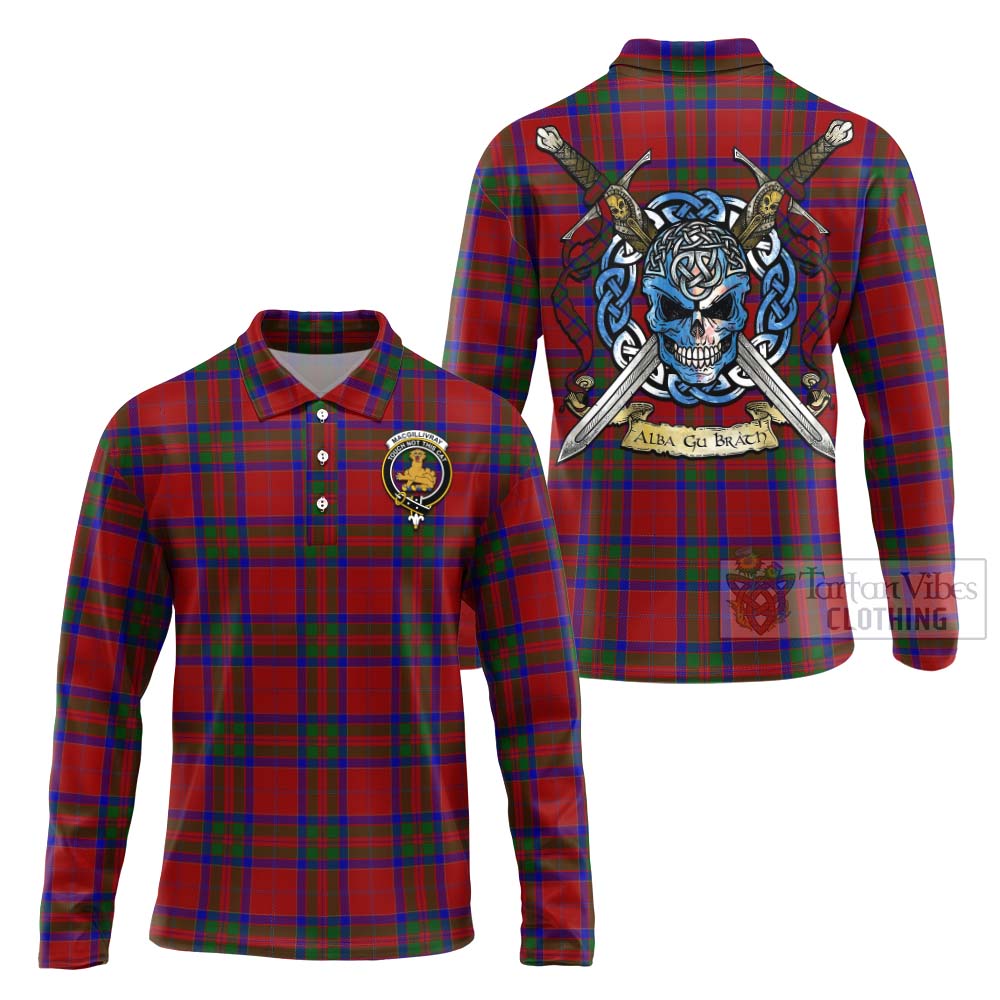 Tartan Vibes Clothing MacGillivray (McGillivray) Tartan Long Sleeve Polo Shirt with Family Crest Celtic Skull Style