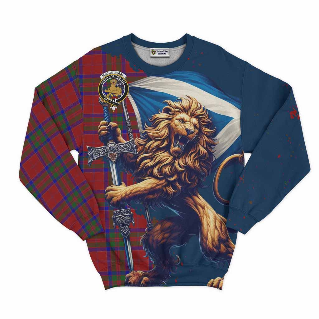 Tartan Vibes Clothing MacGillivray (McGillivray) Tartan Family Crest Sweatshirt with Scottish Majestic Lion