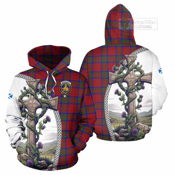 MacGillivray (McGillivray) Tartan Hoodie with Family Crest and St. Andrew's Cross Accented by Thistle Vines