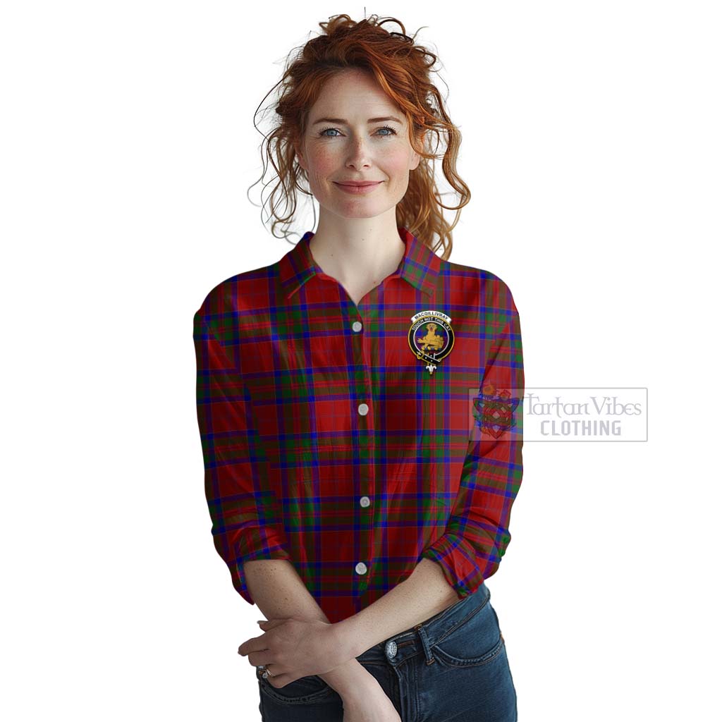 Tartan Vibes Clothing MacGillivray (McGillivray) Tartan Women's Casual Shirt with Family Crest Celtic Skull Style