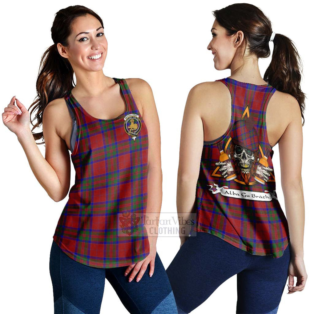 Tartan Vibes Clothing MacGillivray (McGillivray) Tartan Women's Racerback Tanks with Family Crest and Bearded Skull Holding Bottles of Whiskey