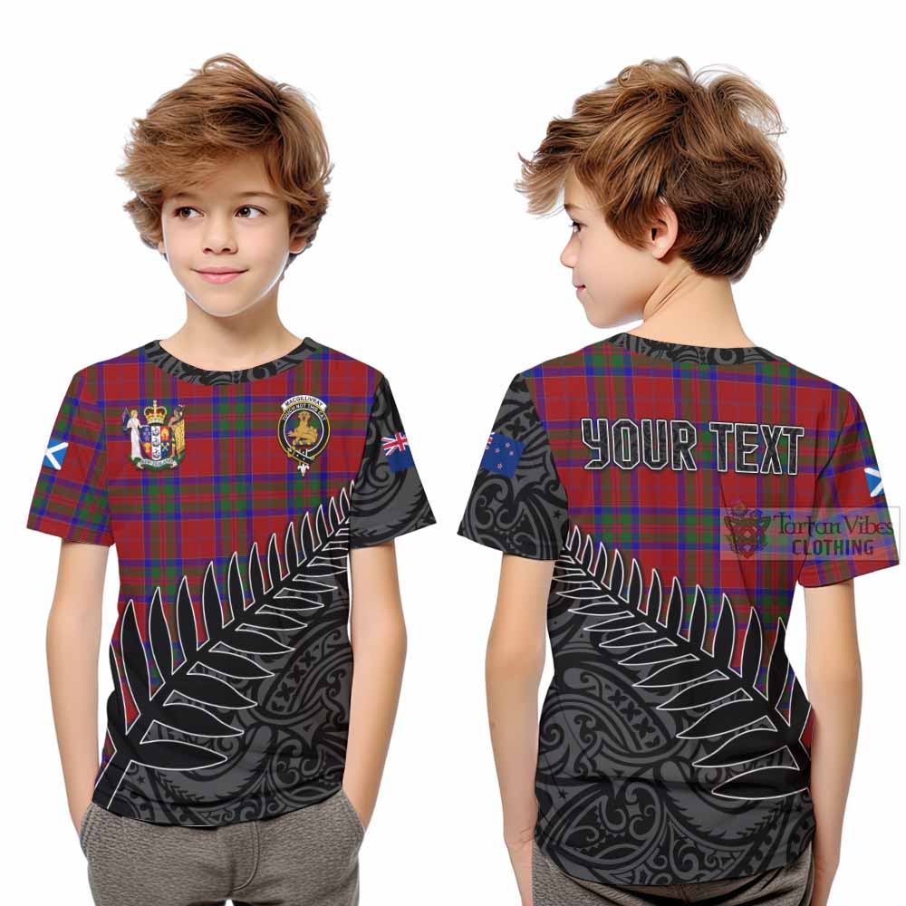 Tartan Vibes Clothing MacGillivray (McGillivray) Crest Tartan Kid T-Shirt with New Zealand Silver Fern Half Style