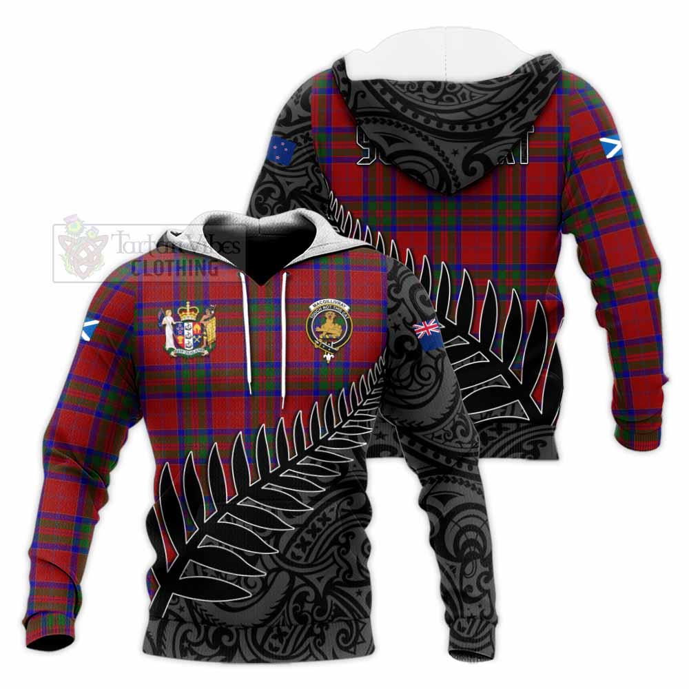 Tartan Vibes Clothing MacGillivray (McGillivray) Crest Tartan Knitted Hoodie with New Zealand Silver Fern Half Style