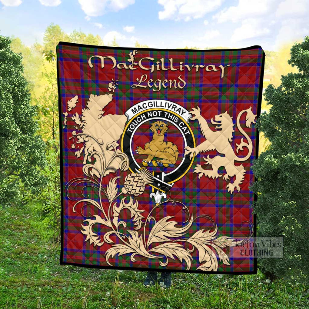 Tartan Vibes Clothing MacGillivray (McGillivray) Tartan Quilt with Family Crest and Scottish Symbol Style