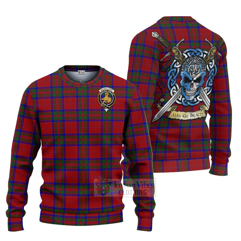 Tartan Vibes Clothing MacGillivray (McGillivray) Tartan Knitted Sweater with Family Crest Celtic Skull Style