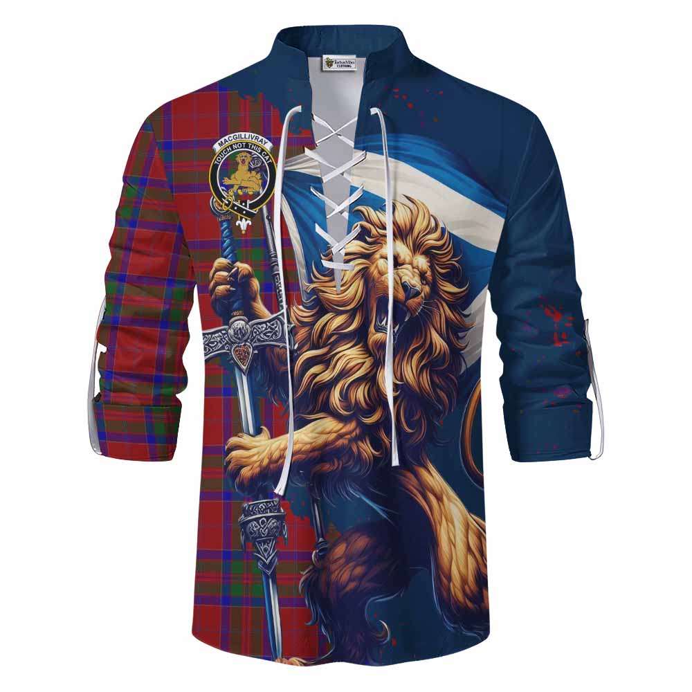 Tartan Vibes Clothing MacGillivray (McGillivray) Tartan Family Crest Ghillie Kilt Shirt with Scottish Majestic Lion