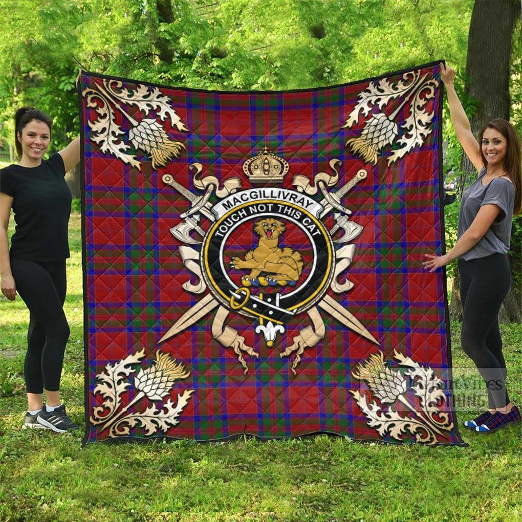 Tartan Vibes Clothing MacGillivray (McGillivray) Tartan Quilt with Family Crest and Scottish Golden Courage Shield