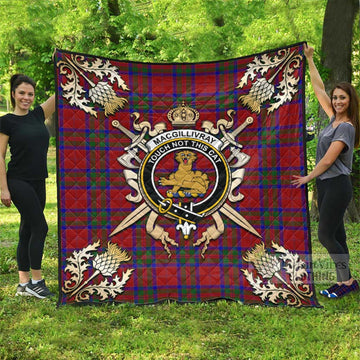 MacGillivray (McGillivray) Tartan Quilt with Family Crest and Golden Thistle Crossed Sword Design