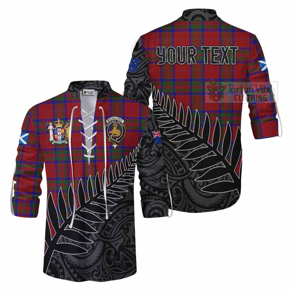 Tartan Vibes Clothing MacGillivray (McGillivray) Crest Tartan Ghillie Kilt Shirt with New Zealand Silver Fern Half Style