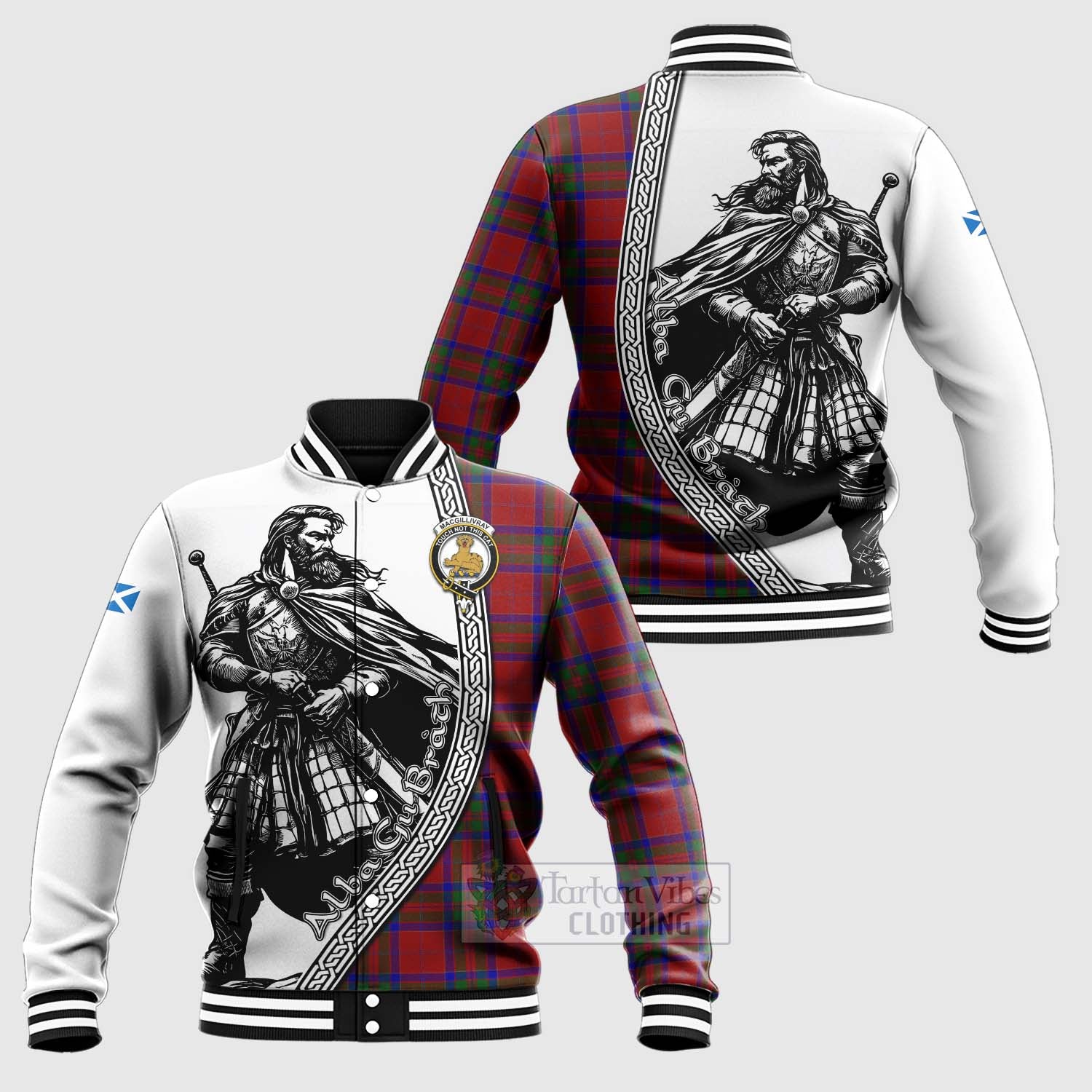 Tartan Vibes Clothing MacGillivray (McGillivray) Tartan Clan Crest Baseball Jacket with Highlander Warrior Celtic Style