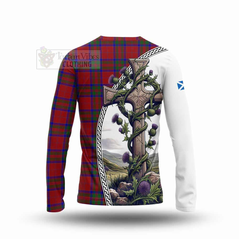 Tartan Vibes Clothing MacGillivray (McGillivray) Tartan Long Sleeve T-Shirt with Family Crest and St. Andrew's Cross Accented by Thistle Vines