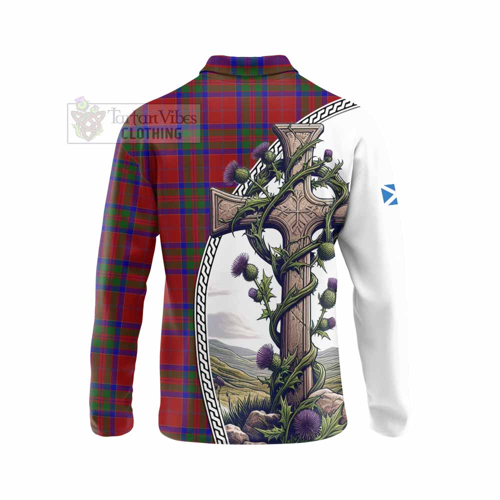 Tartan Vibes Clothing MacGillivray (McGillivray) Tartan Long Sleeve Polo Shirt with Family Crest and St. Andrew's Cross Accented by Thistle Vines