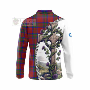 MacGillivray (McGillivray) Tartan Long Sleeve Polo Shirt with Family Crest and St. Andrew's Cross Accented by Thistle Vines