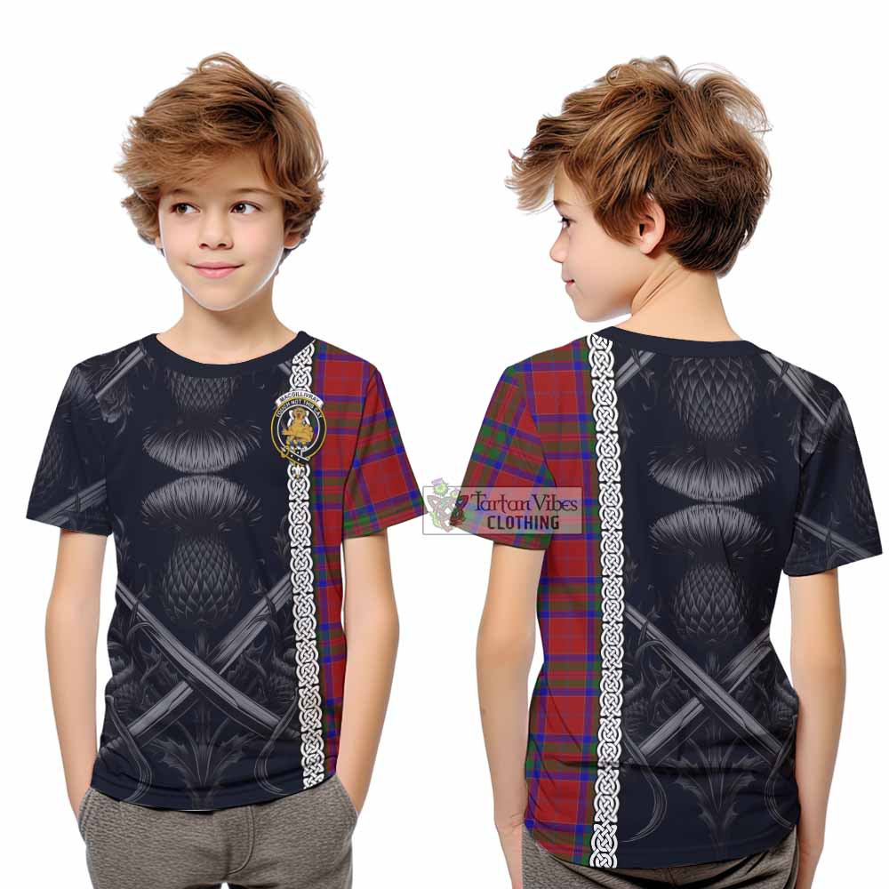 Tartan Vibes Clothing MacGillivray (McGillivray) Tartan Kid T-Shirt with Family Crest Cross Sword Thistle Celtic Vibes