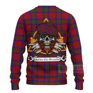 MacGillivray (McGillivray) Tartan Ugly Sweater with Family Crest and Bearded Skull Holding Bottles of Whiskey