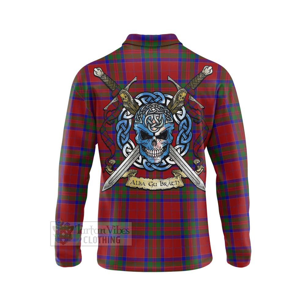 Tartan Vibes Clothing MacGillivray (McGillivray) Tartan Long Sleeve Polo Shirt with Family Crest Celtic Skull Style