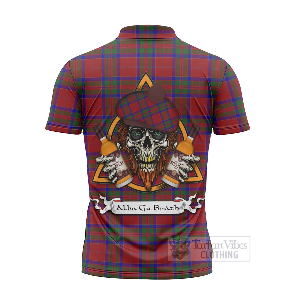 Tartan Vibes Clothing MacGillivray (McGillivray) Tartan Zipper Polo Shirt with Family Crest and Bearded Skull Holding Bottles of Whiskey