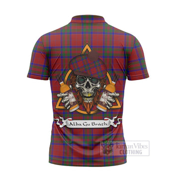 MacGillivray (McGillivray) Tartan Zipper Polo Shirt with Family Crest and Bearded Skull Holding Bottles of Whiskey