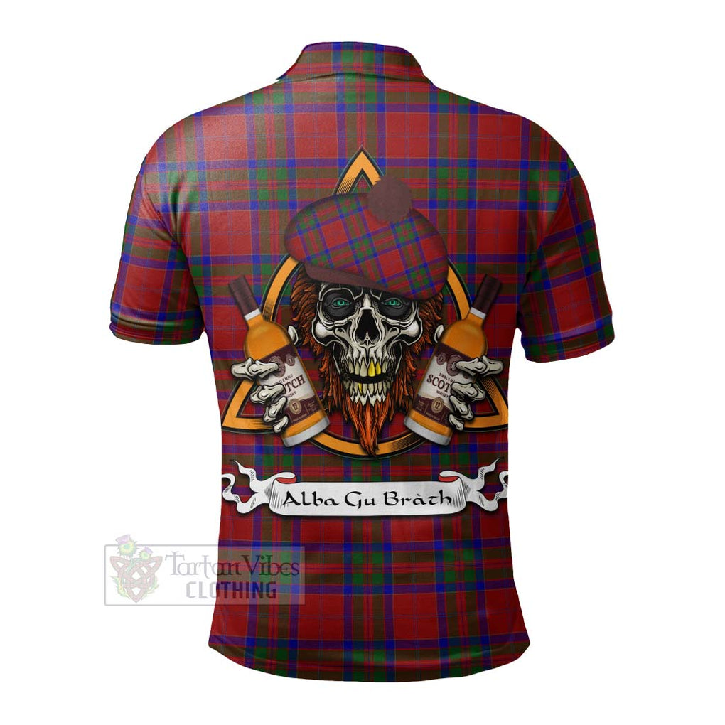 Tartan Vibes Clothing MacGillivray (McGillivray) Tartan Polo Shirt with Family Crest and Bearded Skull Holding Bottles of Whiskey