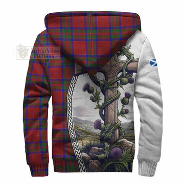 MacGillivray (McGillivray) Tartan Sherpa Hoodie with Family Crest and St. Andrew's Cross Accented by Thistle Vines