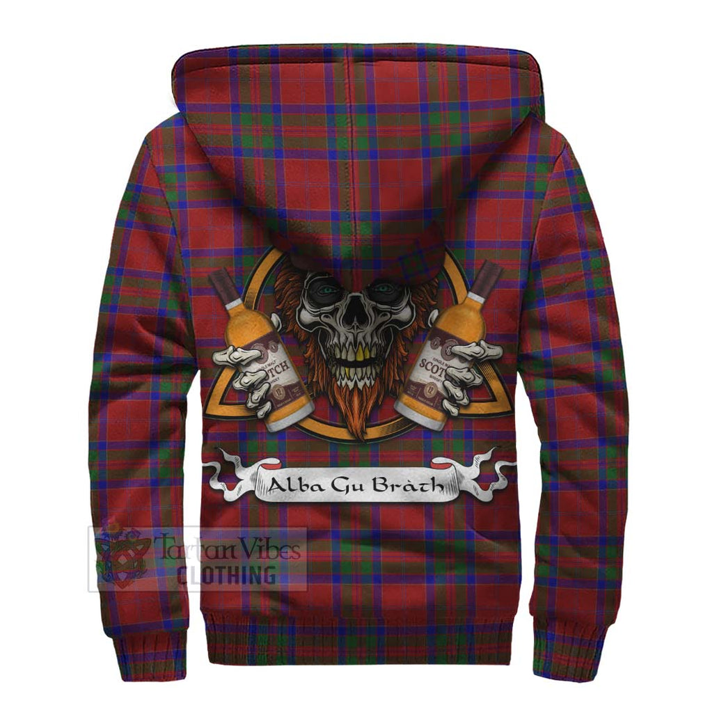 Tartan Vibes Clothing MacGillivray (McGillivray) Tartan Sherpa Hoodie with Family Crest and Bearded Skull Holding Bottles of Whiskey