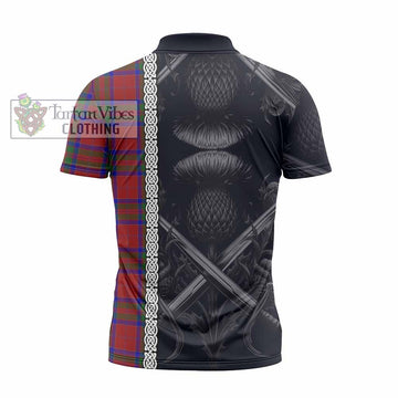 MacGillivray (McGillivray) Tartan Zipper Polo Shirt with Family Crest Cross Sword Thistle Celtic Vibes