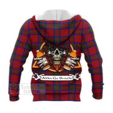 MacGillivray (McGillivray) Tartan Knitted Hoodie with Family Crest and Bearded Skull Holding Bottles of Whiskey