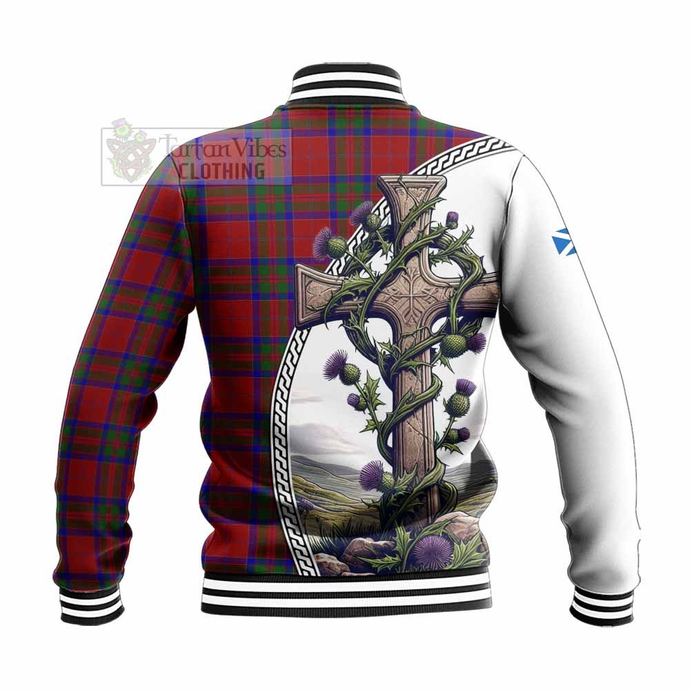 Tartan Vibes Clothing MacGillivray (McGillivray) Tartan Baseball Jacket with Family Crest and St. Andrew's Cross Accented by Thistle Vines