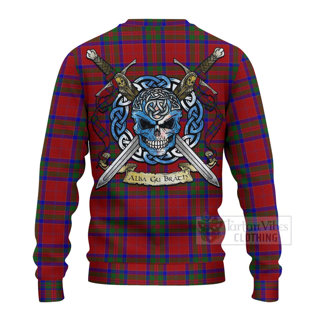 Tartan Vibes Clothing MacGillivray (McGillivray) Tartan Knitted Sweater with Family Crest Celtic Skull Style