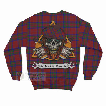 MacGillivray (McGillivray) Tartan Sweatshirt with Family Crest and Bearded Skull Holding Bottles of Whiskey