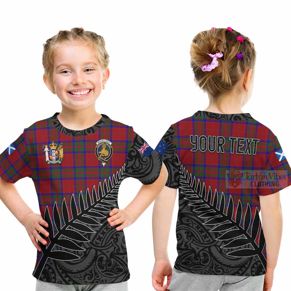 Tartan Vibes Clothing MacGillivray (McGillivray) Crest Tartan Kid T-Shirt with New Zealand Silver Fern Half Style