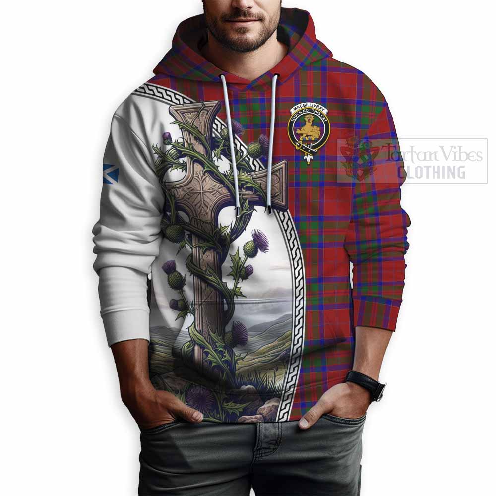 Tartan Vibes Clothing MacGillivray (McGillivray) Tartan Hoodie with Family Crest and St. Andrew's Cross Accented by Thistle Vines