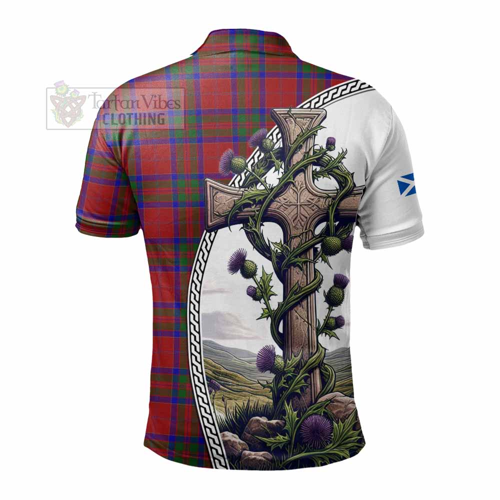 Tartan Vibes Clothing MacGillivray (McGillivray) Tartan Polo Shirt with Family Crest and St. Andrew's Cross Accented by Thistle Vines