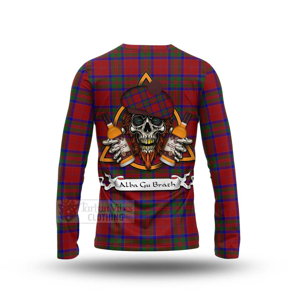 Tartan Vibes Clothing MacGillivray (McGillivray) Tartan Long Sleeve T-Shirt with Family Crest and Bearded Skull Holding Bottles of Whiskey