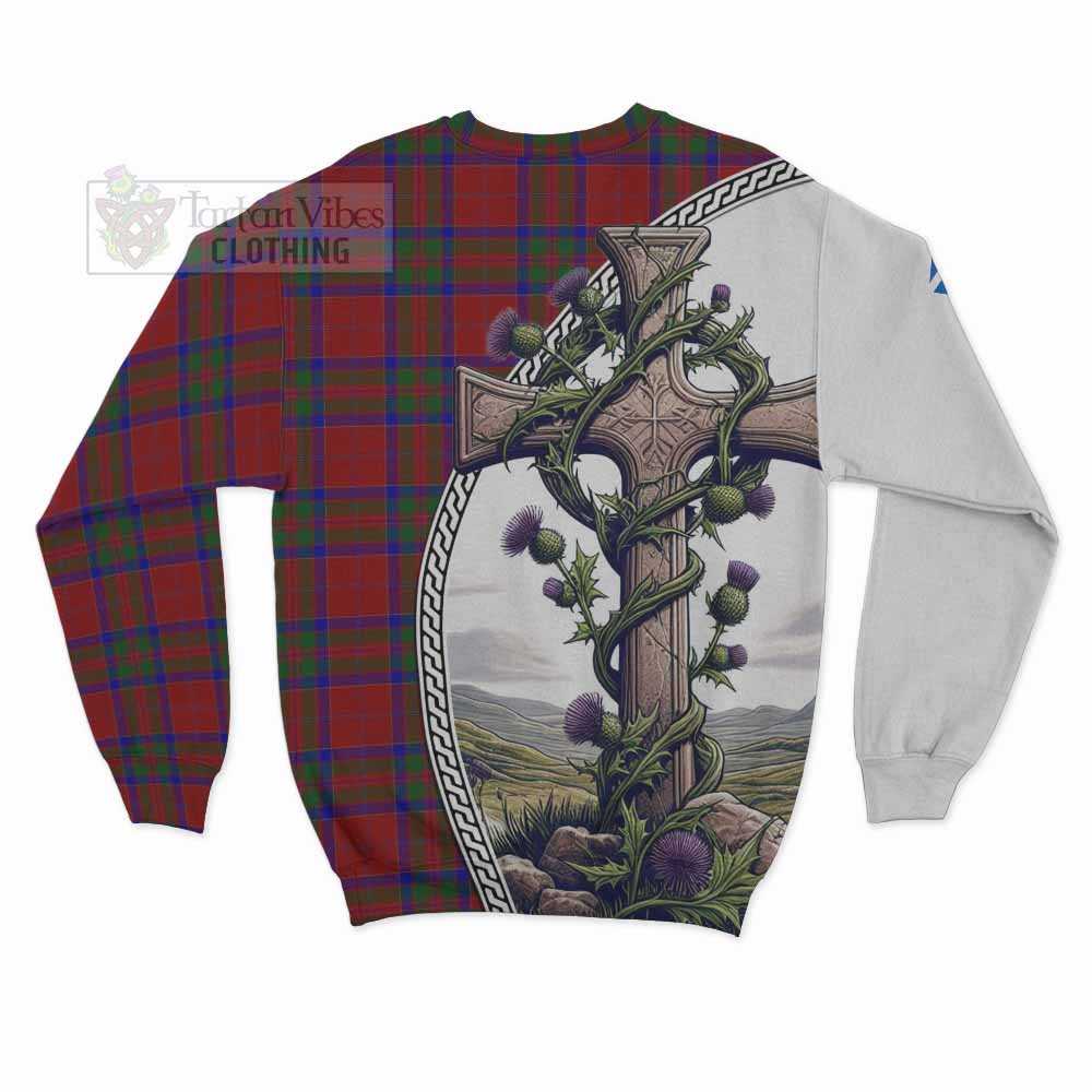 Tartan Vibes Clothing MacGillivray (McGillivray) Tartan Sweatshirt with Family Crest and St. Andrew's Cross Accented by Thistle Vines