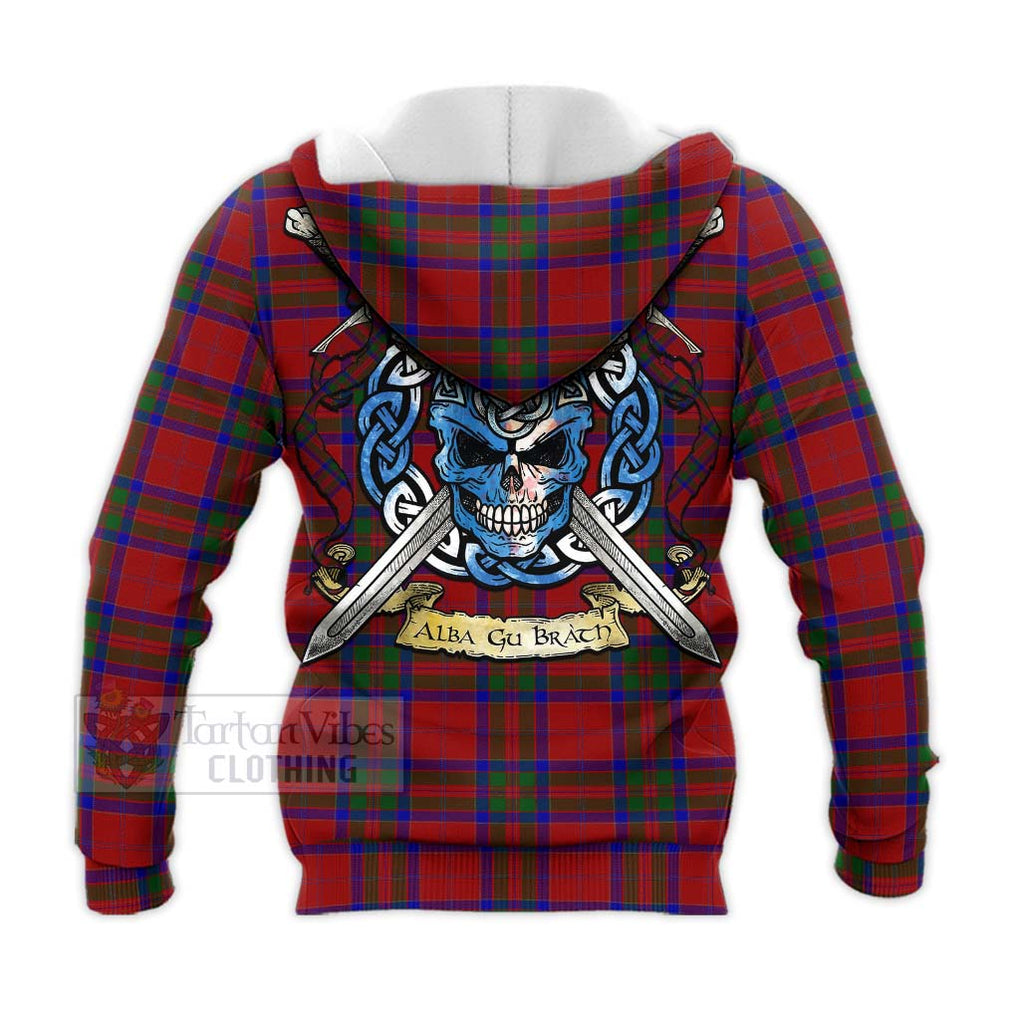 Tartan Vibes Clothing MacGillivray (McGillivray) Tartan Knitted Hoodie with Family Crest Celtic Skull Style