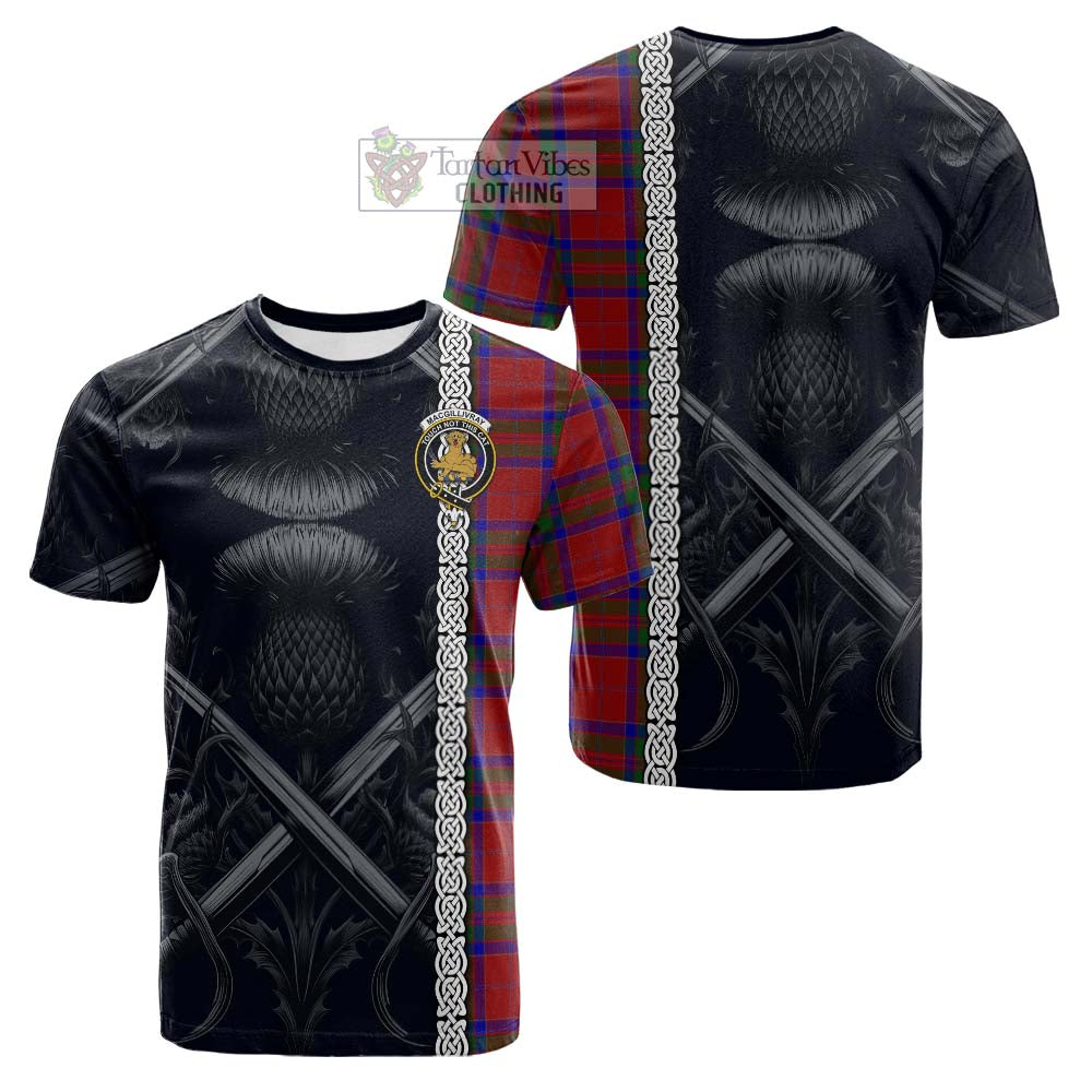 Tartan Vibes Clothing MacGillivray (McGillivray) Tartan Cotton T-shirt with Family Crest Cross Sword Thistle Celtic Vibes