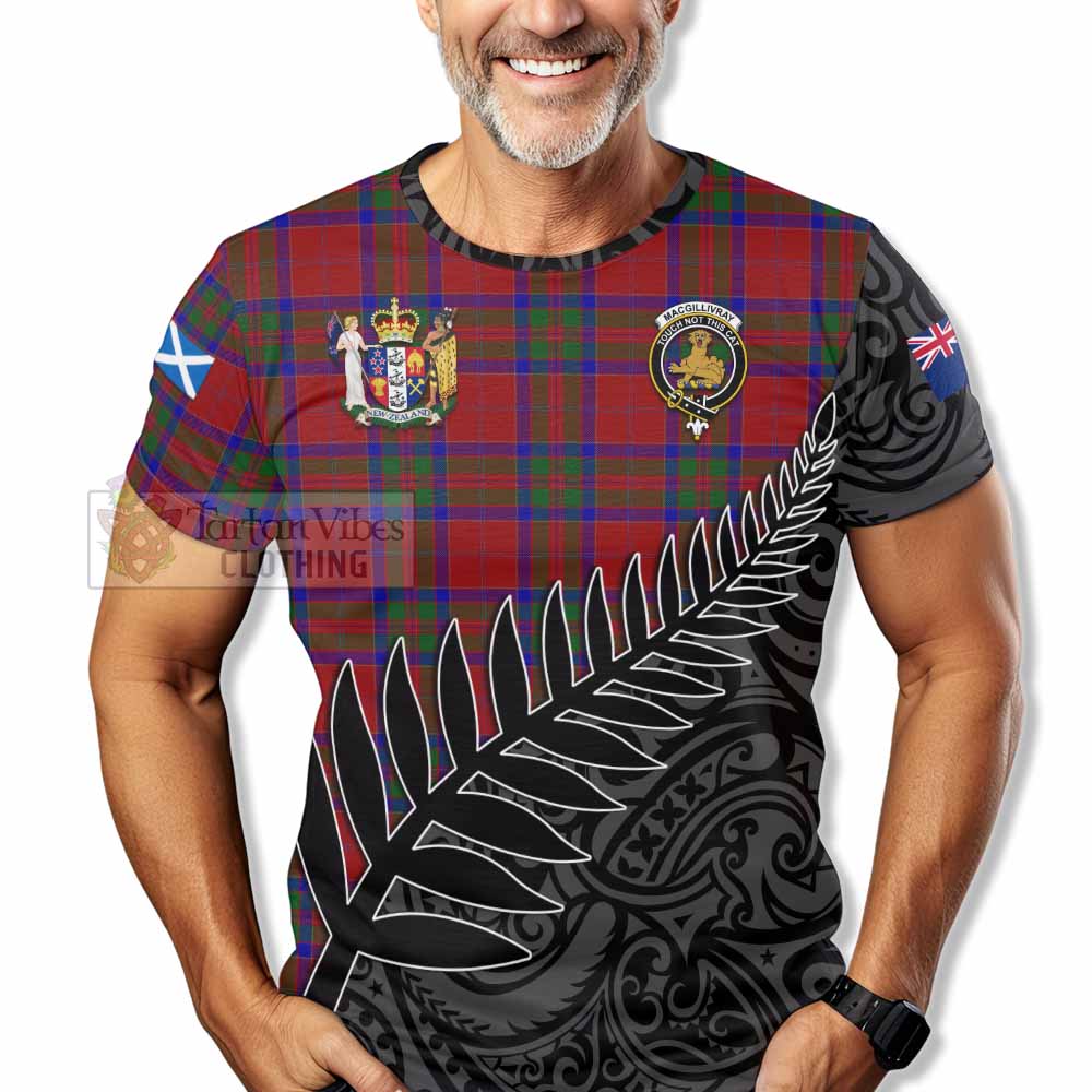 Tartan Vibes Clothing MacGillivray (McGillivray) Crest Tartan T-Shirt with New Zealand Silver Fern Half Style