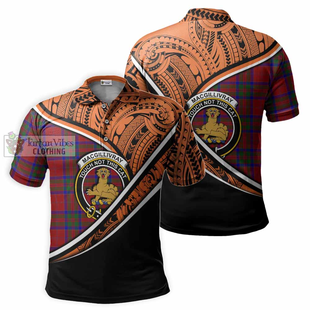 Tartan Vibes Clothing MacGillivray (McGillivray) Crest Tartan Polo Shirt with Maori Tattoo Style - Orange Version