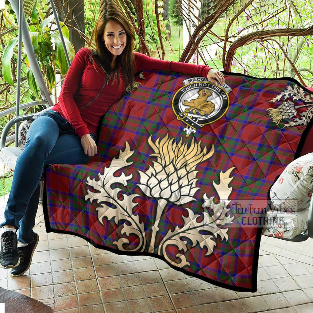 Tartan Vibes Clothing MacGillivray (McGillivray) Tartan Quilt with Family Crest and Golden Thistle Style