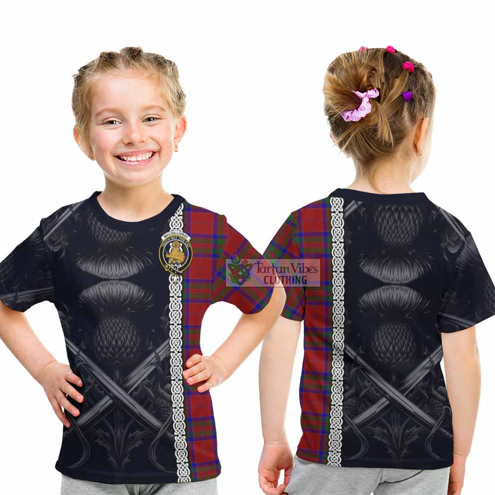 Tartan Vibes Clothing MacGillivray (McGillivray) Tartan Kid T-Shirt with Family Crest Cross Sword Thistle Celtic Vibes