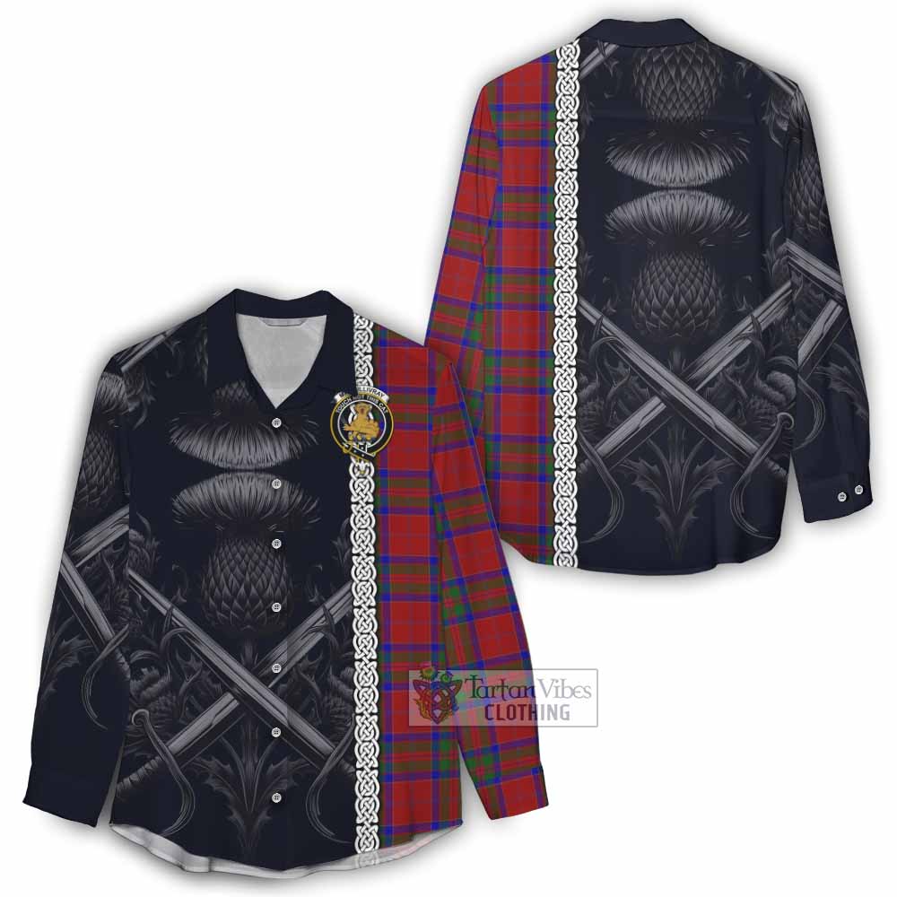 Tartan Vibes Clothing MacGillivray (McGillivray) Tartan Women's Casual Shirt with Family Crest Cross Sword Thistle Celtic Vibes