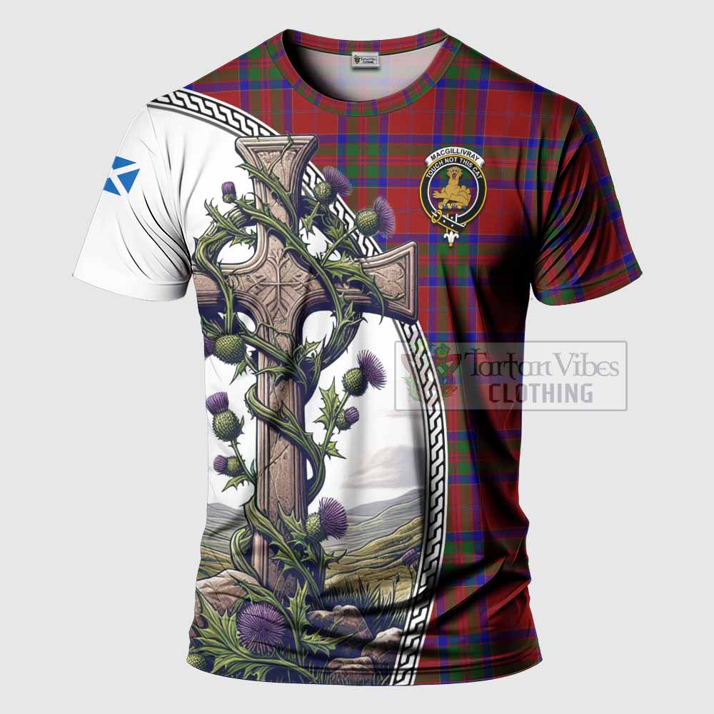 Tartan Vibes Clothing MacGillivray (McGillivray) Agnew Tartan T-Shirt with Family Crest and St. Andrew's Cross Accented by Thistle Vines