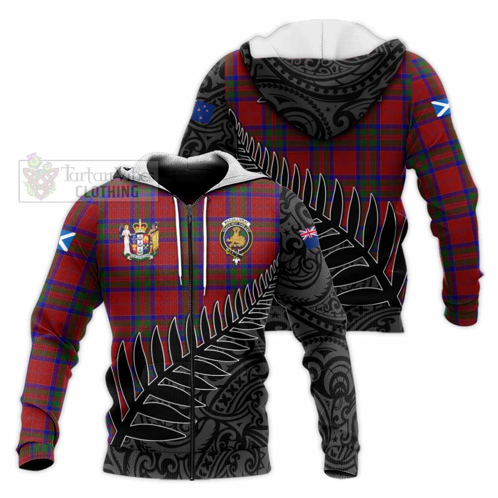 Tartan Vibes Clothing MacGillivray (McGillivray) Crest Tartan Knitted Hoodie with New Zealand Silver Fern Half Style