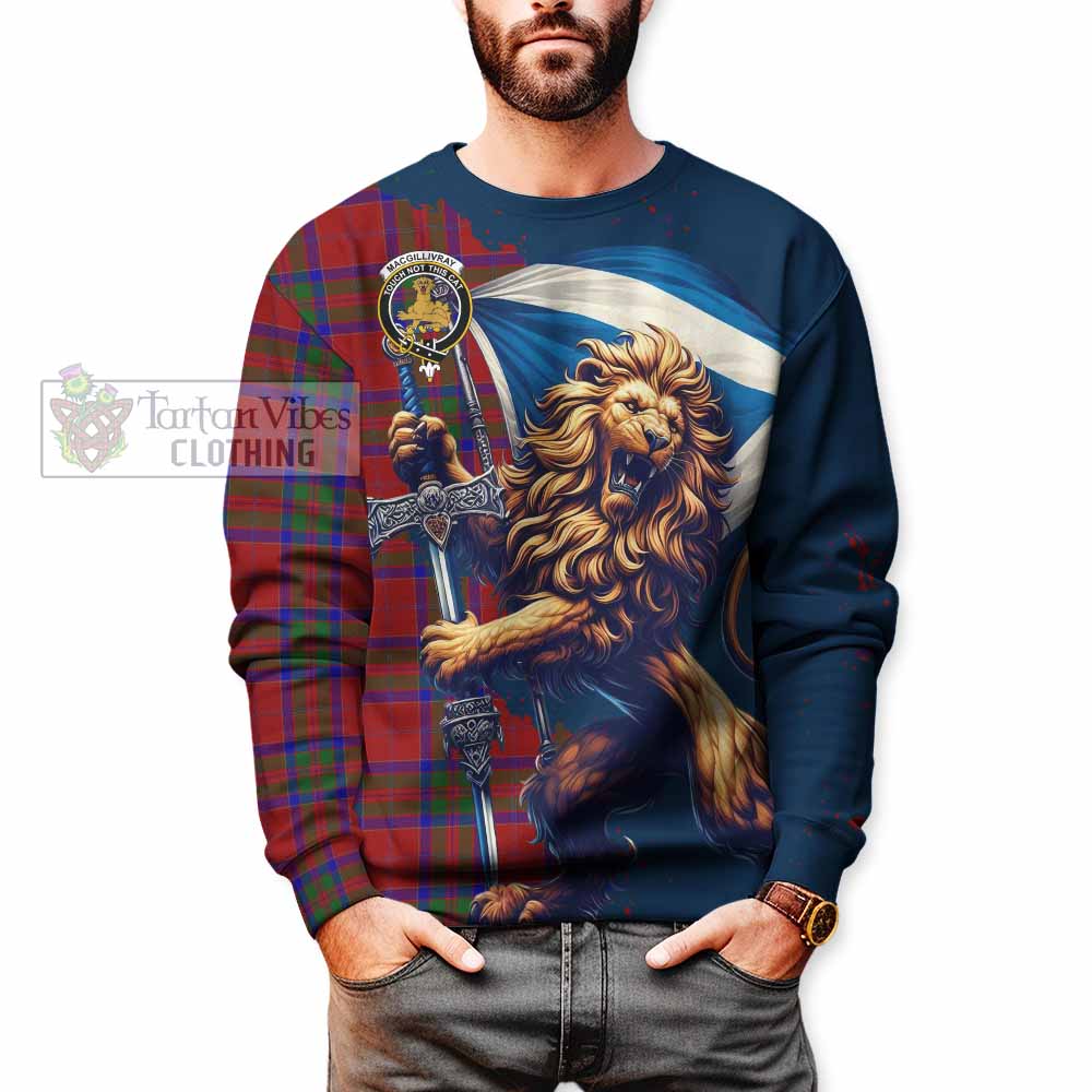 Tartan Vibes Clothing MacGillivray (McGillivray) Tartan Family Crest Sweatshirt with Scottish Majestic Lion