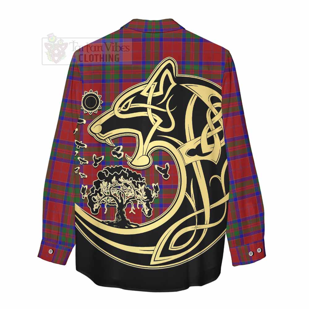 Tartan Vibes Clothing MacGillivray (McGillivray) Tartan Women's Casual Shirt with Family Crest Celtic Wolf Style